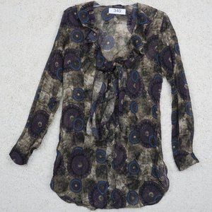 INDIGENA* Women's Long Sleeve Button Down V-Neck Tie Blouse Medium~Made in Italy